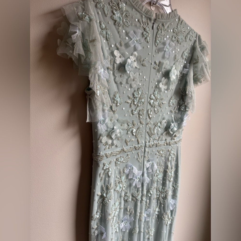 Mac Duggal Women’s Floral Embellished Flutter Sleeve Gown Size 2 Light Mint - Picture 8 of 9